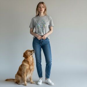 4/$24 Bella Grey Metallic Graphic Design Front Short Sleeve Tee